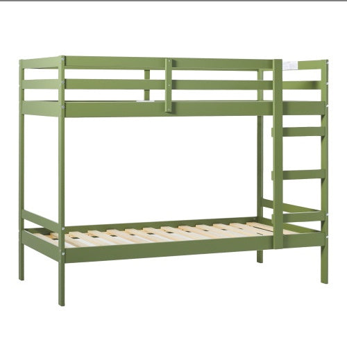 Modern Solid Wood Bunk Bed, Olive Green