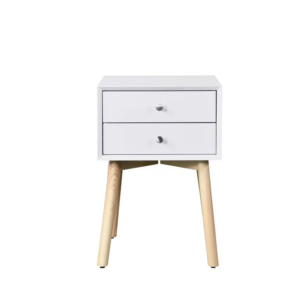 Modern White End Table Nightstand with Drawers