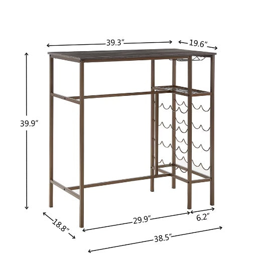 3 Pc Bar Table Set with Wine Storage Dinette Table and Barstools Home Office