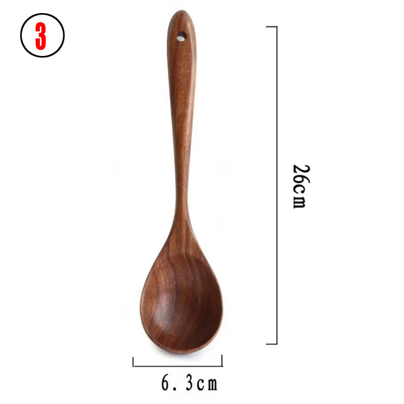 Thailand Teak Natural Wood Tableware Spoon Ladle Turner Long Rice Colander Soup Skimmer Cooking Spoons Scoop Kitchen Tool Set