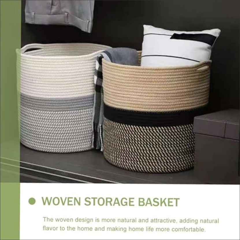 Woven Cotton Rope Storage Basket Home Office Decor