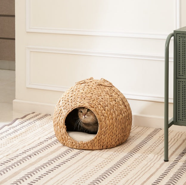 Woven Rattan Circular Small Pet Bed