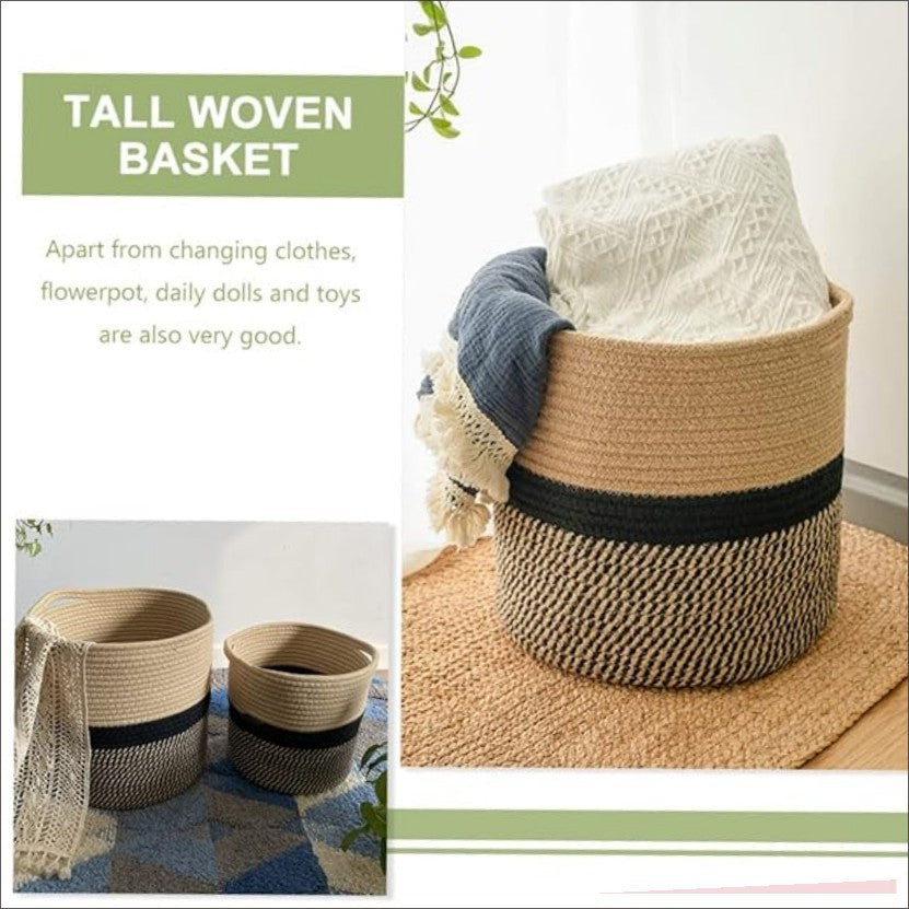 Woven Cotton Rope Storage Basket Home Office Decor