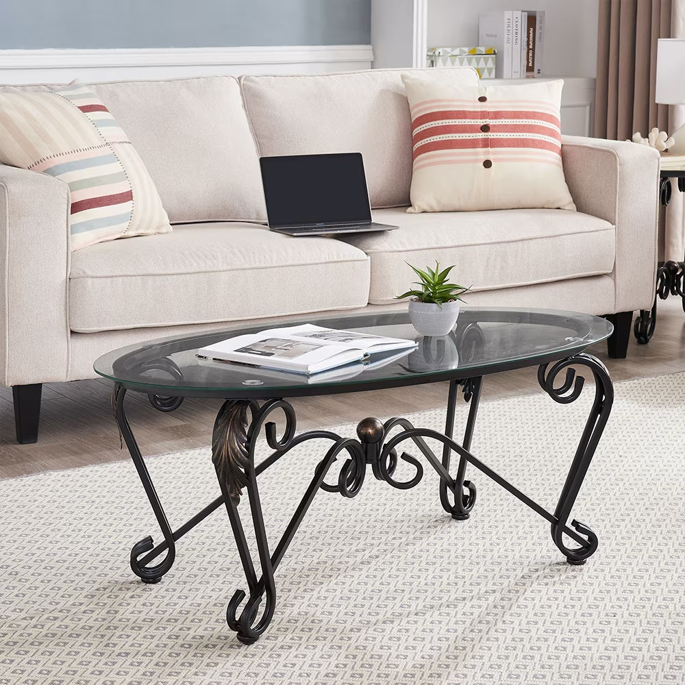 Tempered Glass Coffee Table Set Of 3, Oval Coffee Table, Round End Side Table Home Office