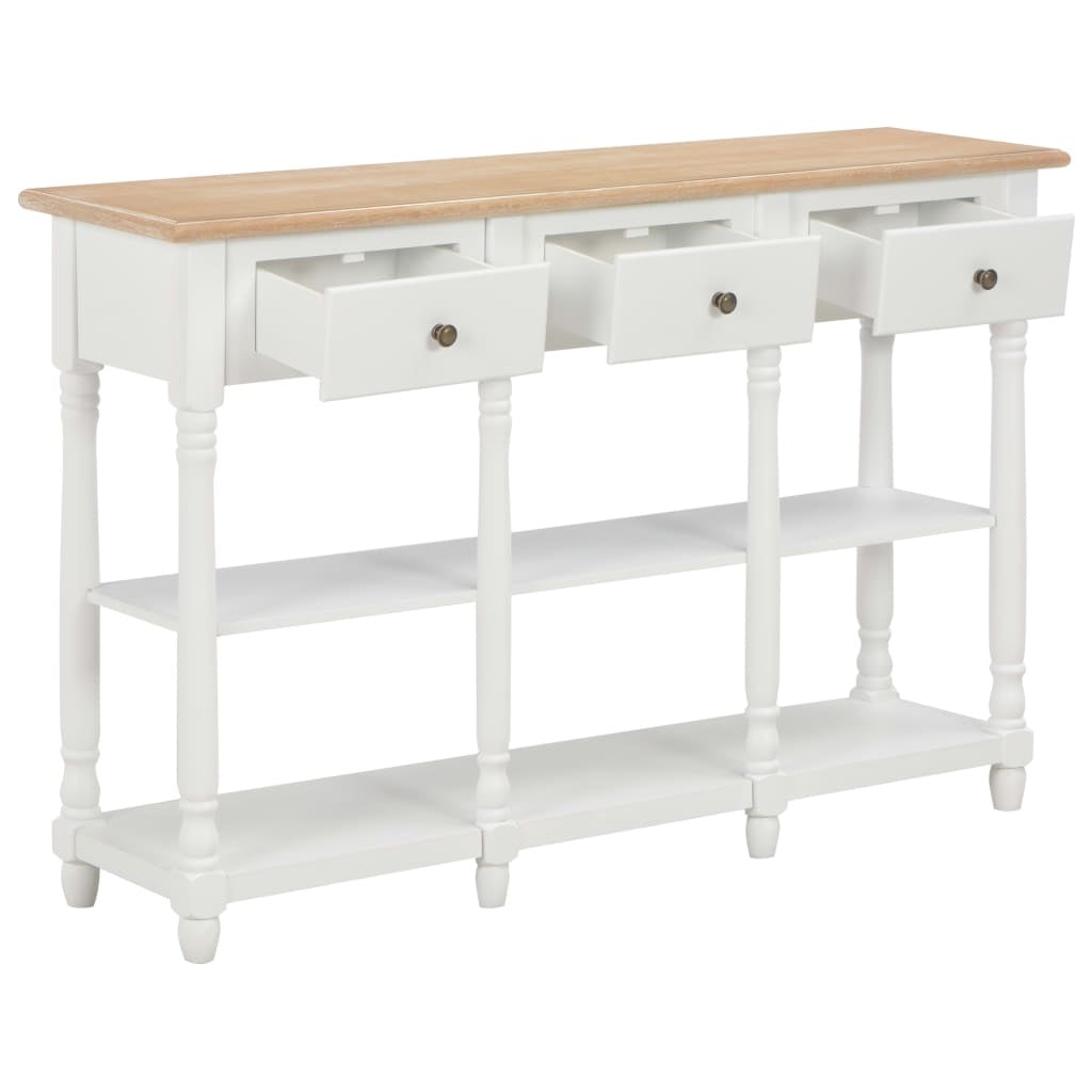 Charming Wood Console Table with Drawers and Shelves White