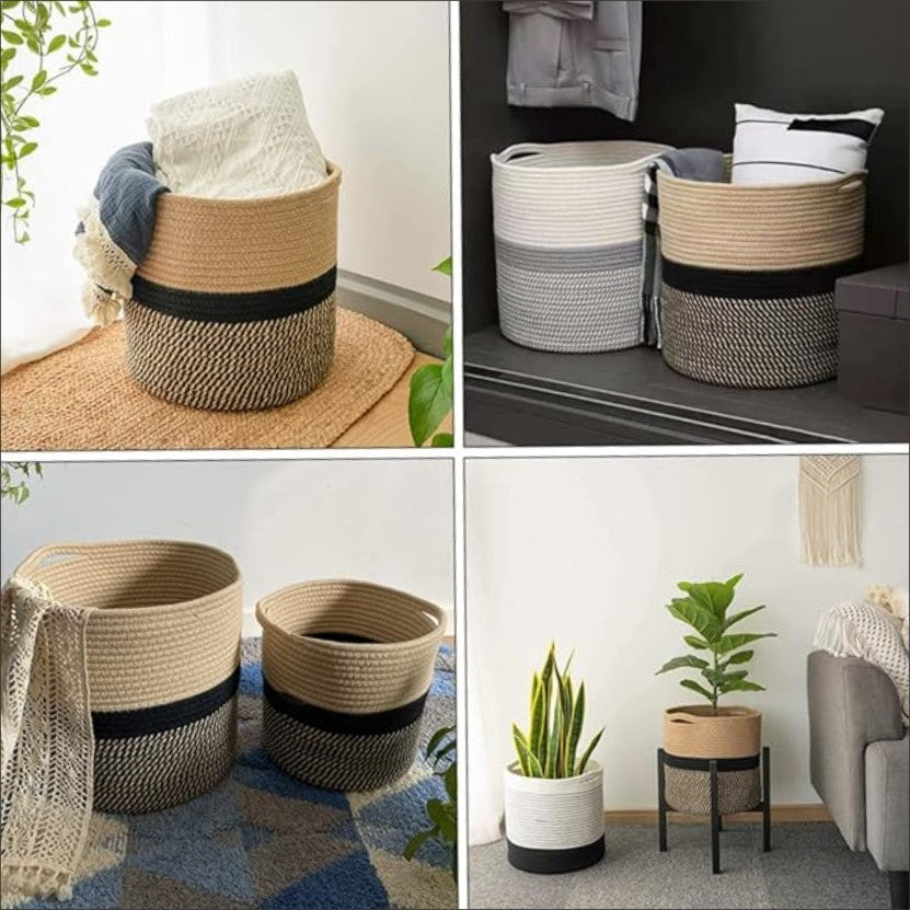 Woven Cotton Rope Storage Basket Home Office Decor