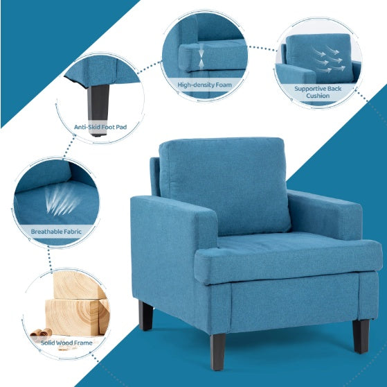 Square Accent Chair Blue Contemporary Livingroom Home Office Furniture