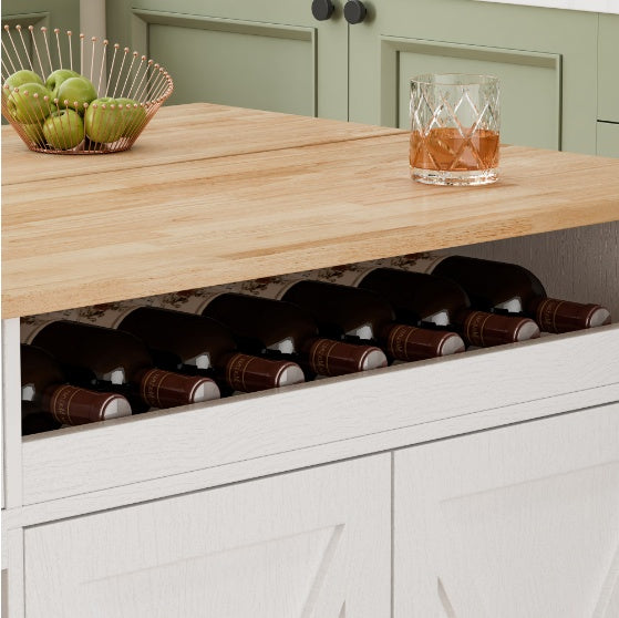 Kitchen Island with Wheels Solid Wood Top Trolley, Wine Storage