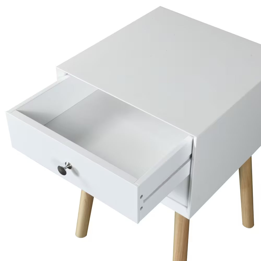 Modern White End Table Nightstand with Drawers