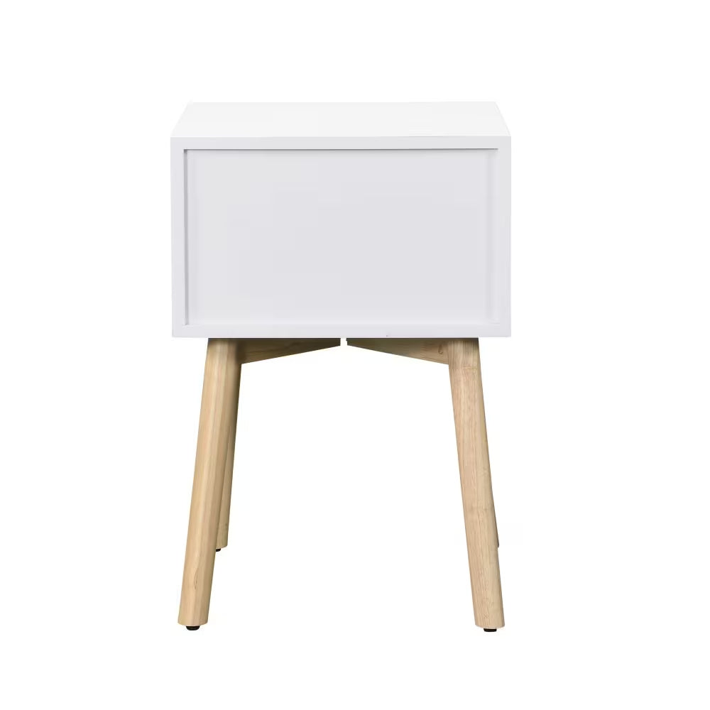 Modern White End Table Nightstand with Drawers