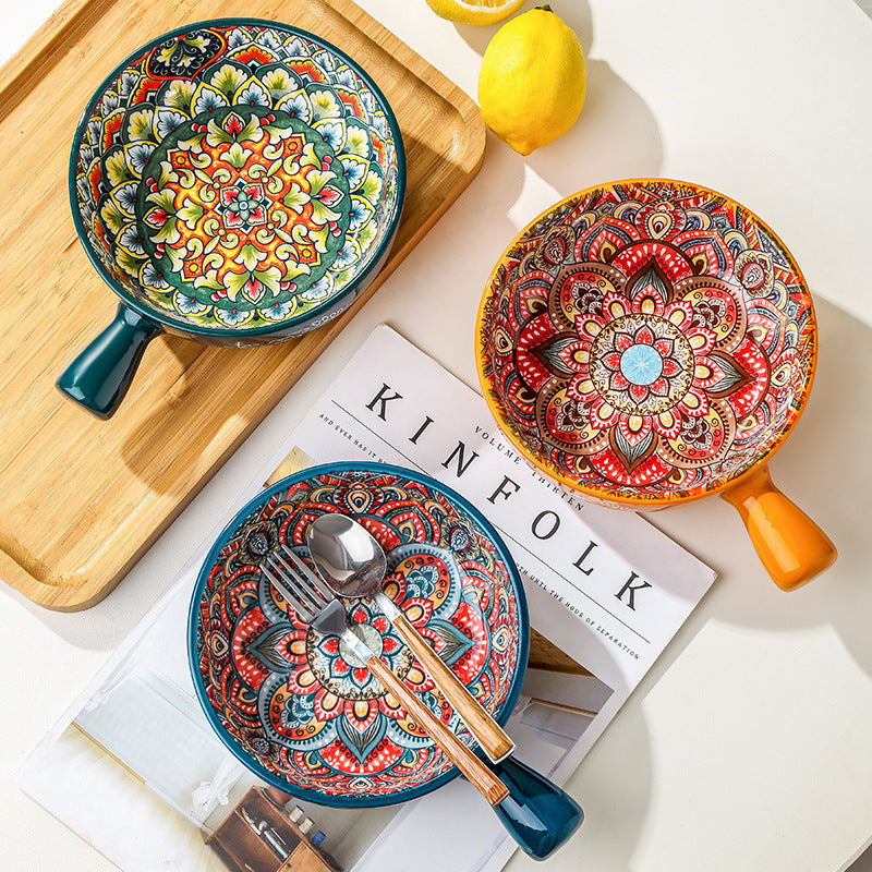 Glazed Ceramic Salad Bowl Hand Painted Dessert Bowl