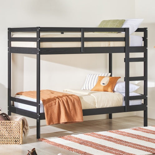 Solid Wood Twin Bunk Bed Black Child's bedroom Guest Room Home Furniture