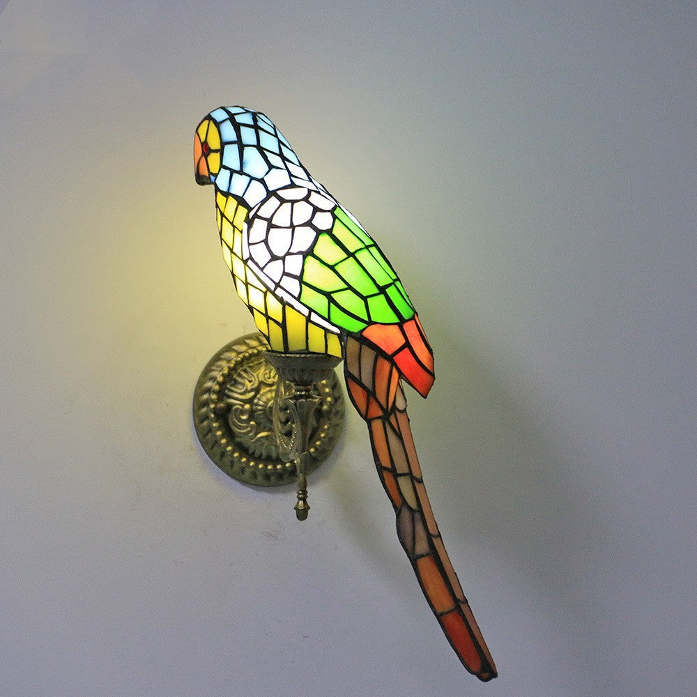 American Pastoral Tiffany Parrot Lamp Stained Glass Light