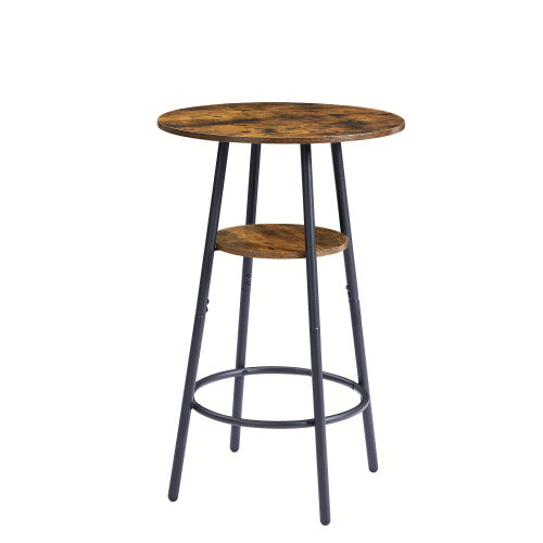 3 pc Rustic Bar Stool and Table Set Round Counter Height Wood and Metal