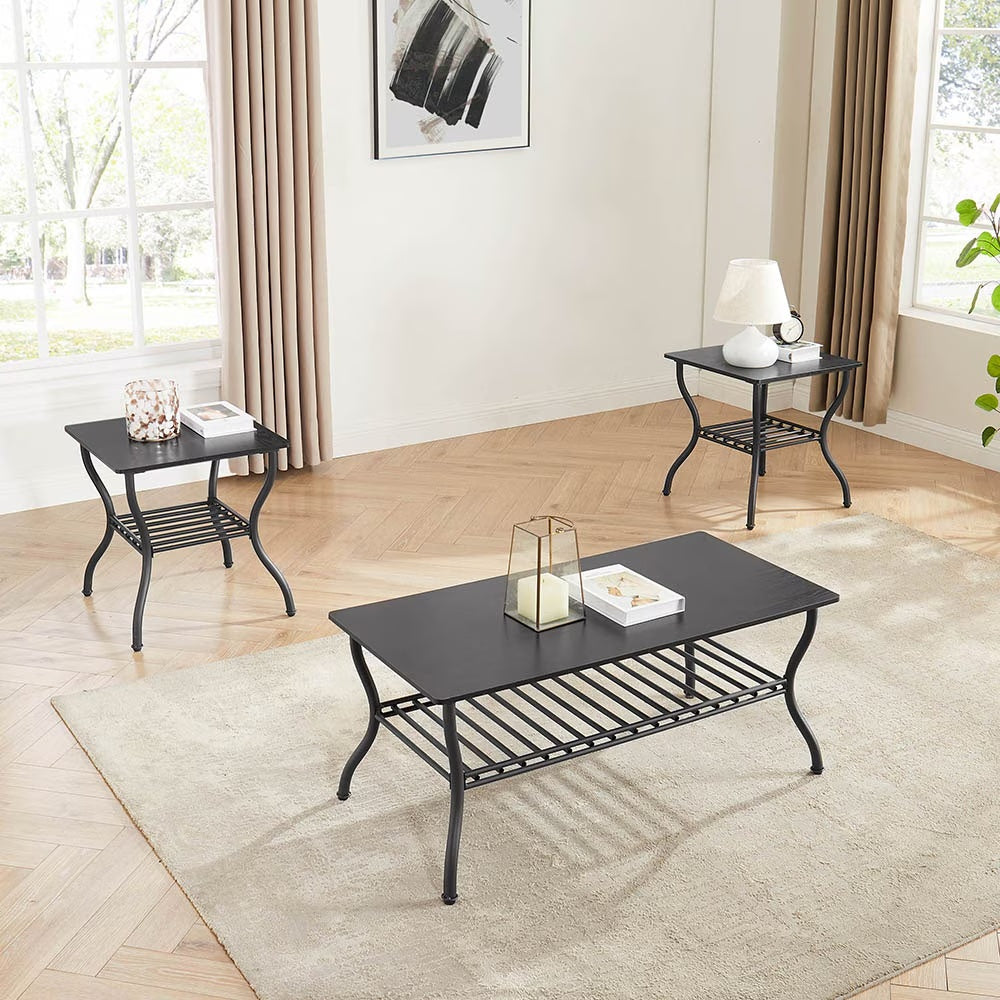 Contemporary 3 Piece Coffee Table End Table Set Home Office