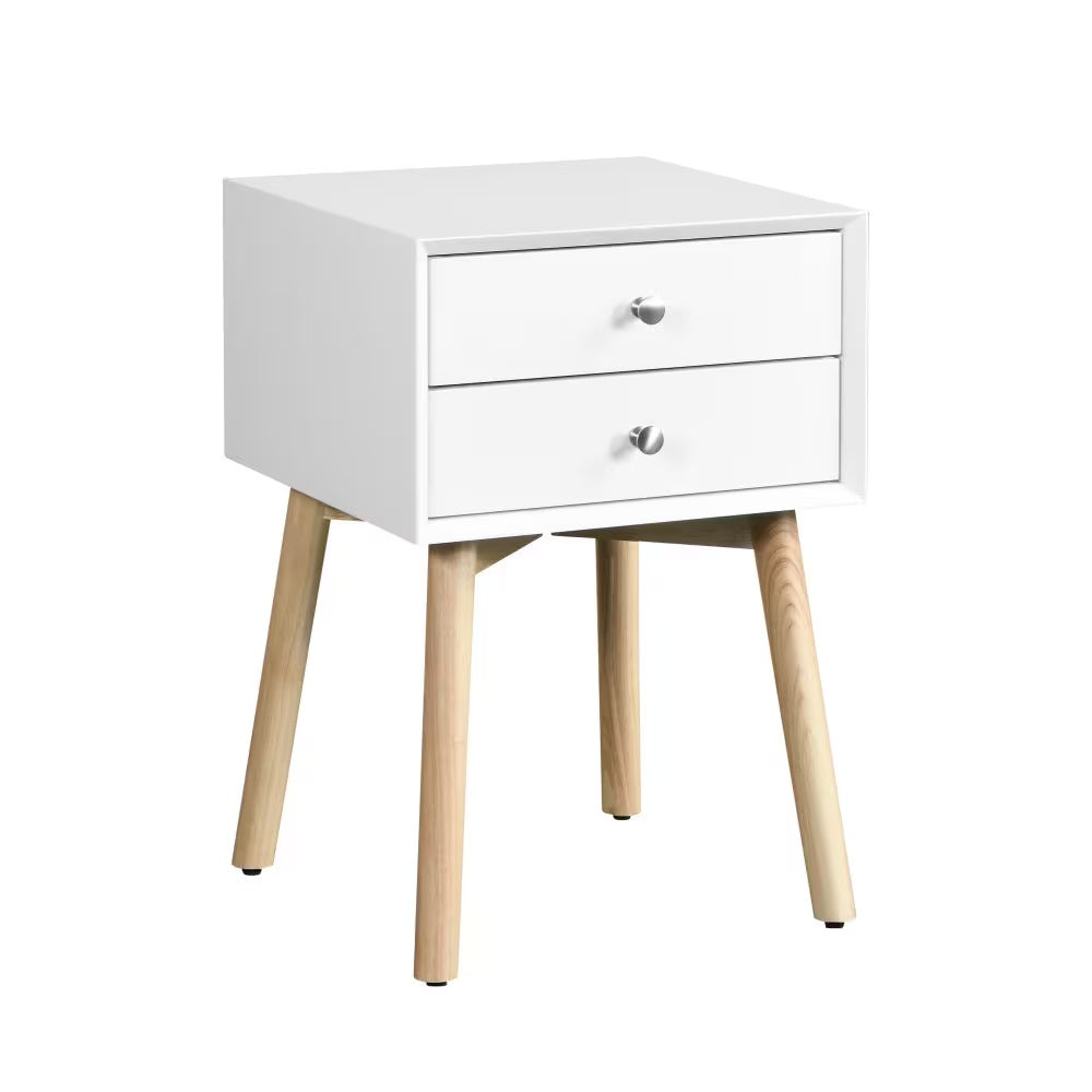 Modern White End Table Nightstand with Drawers