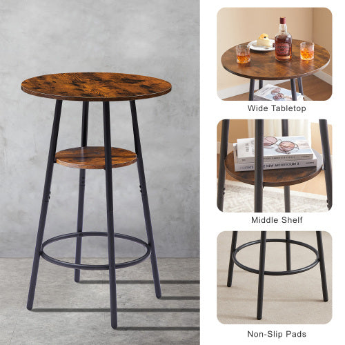 3 pc Rustic Bar Stool and Table Set Round Counter Height Wood and Metal