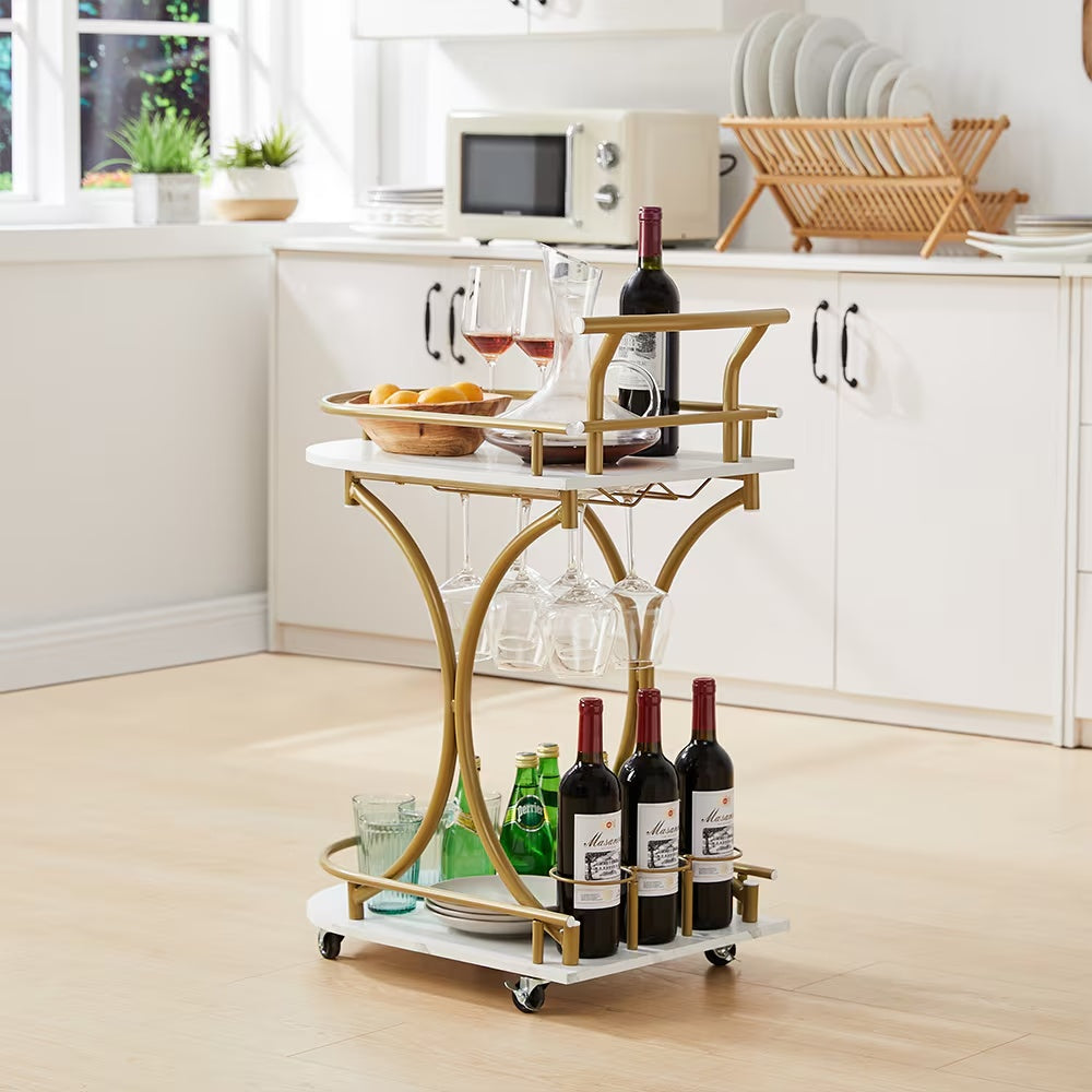 Stylish 2-Tier Bar Wine Cart