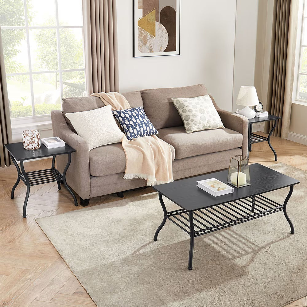 Contemporary 3 Piece Coffee Table End Table Set Home Office