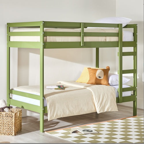 Modern Solid Wood Bunk Bed, Olive Green