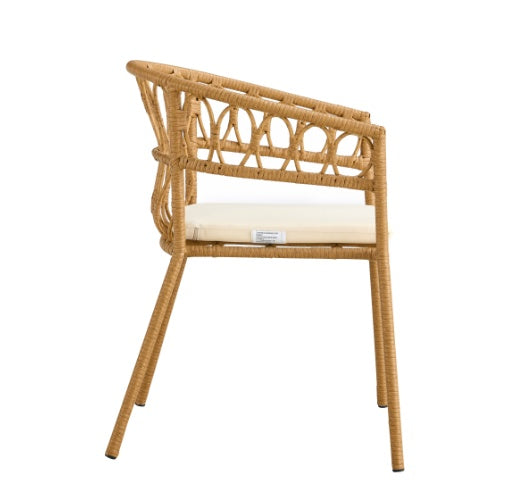 set of 4 Woven Bamboo Chairs with Cushion Indoor Outdoor Dining Seating