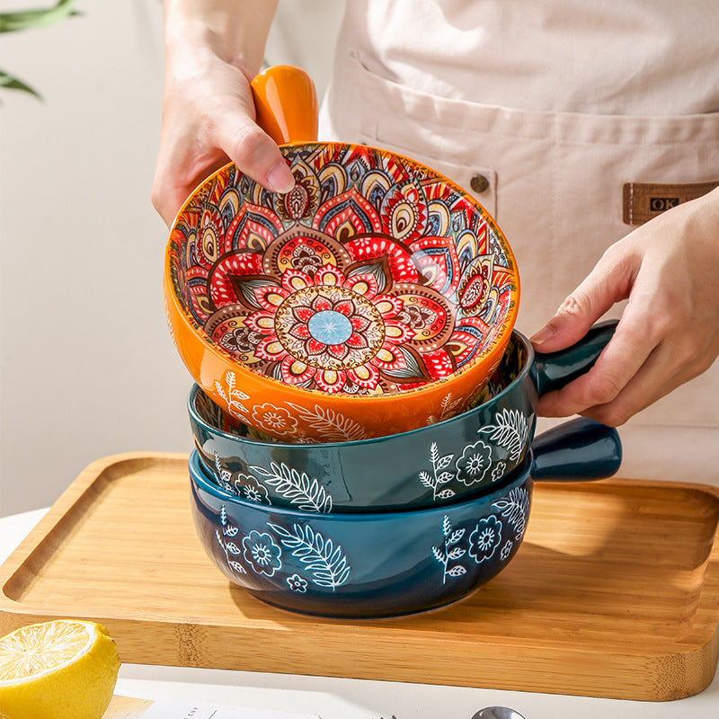 Glazed Ceramic Salad Bowl Hand Painted Dessert Bowl