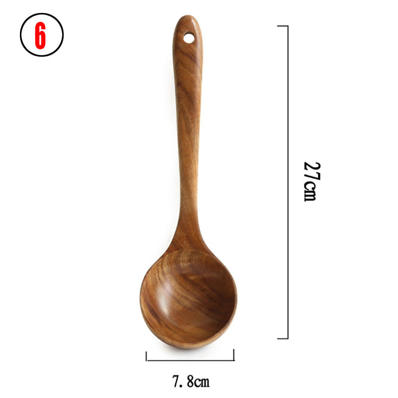 Thailand Teak Natural Wood Tableware Spoon Ladle Turner Long Rice Colander Soup Skimmer Cooking Spoons Scoop Kitchen Tool Set