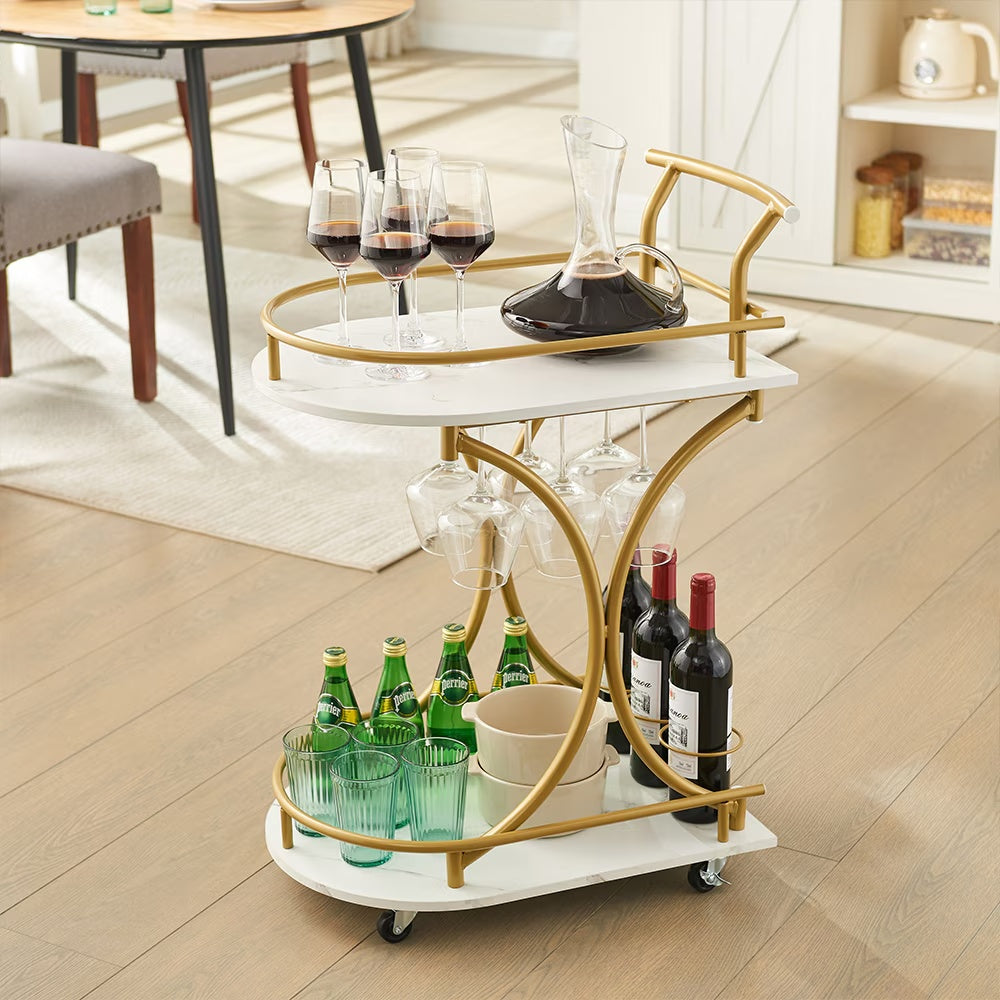 Stylish 2-Tier Bar Wine Cart