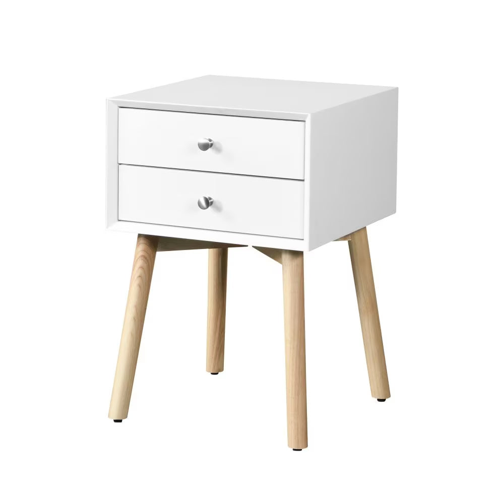 Modern White End Table Nightstand with Drawers