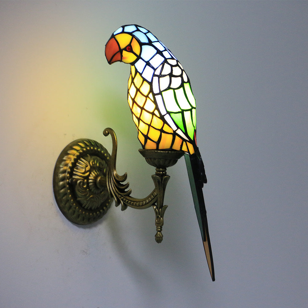 American Pastoral Tiffany Parrot Lamp Stained Glass Light