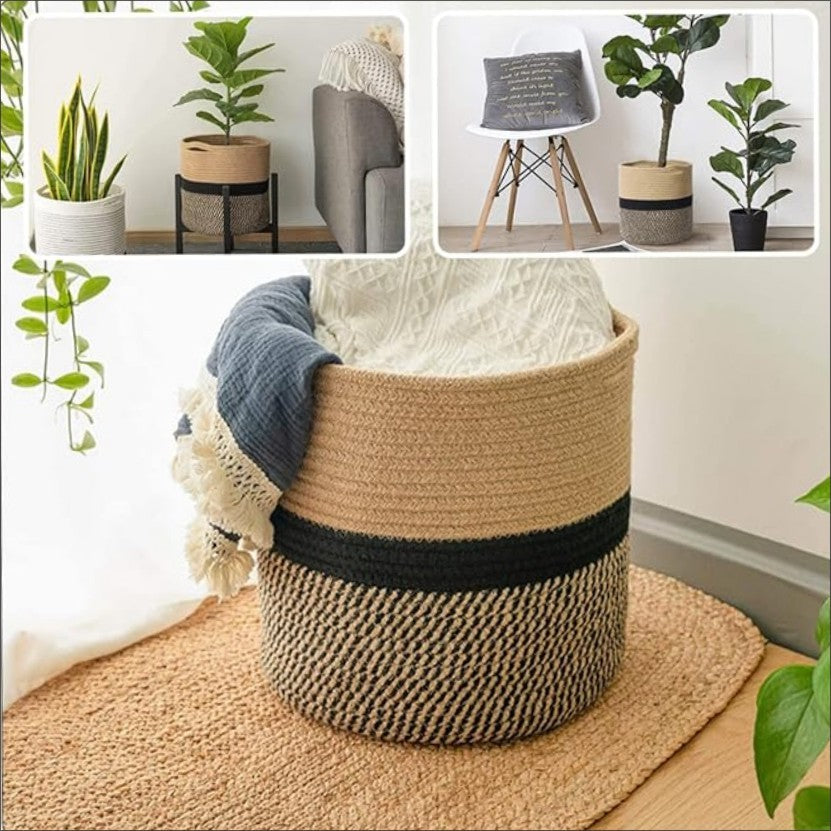 Woven Cotton Rope Storage Basket Home Office Decor