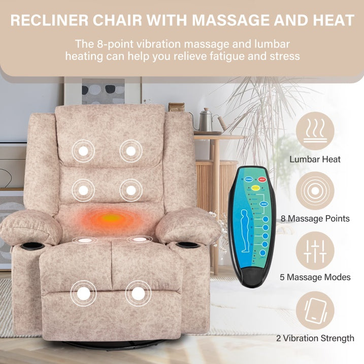 Swivel Lounger Recliner Chair With Massage And Heating