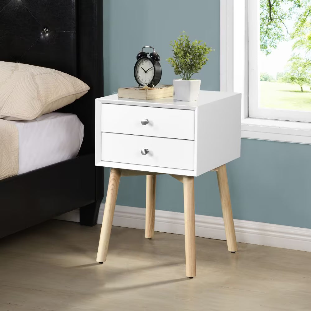 Modern White End Table Nightstand with Drawers