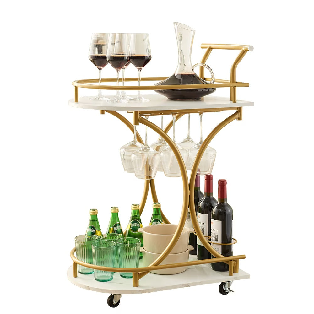 Stylish 2-Tier Bar Wine Cart