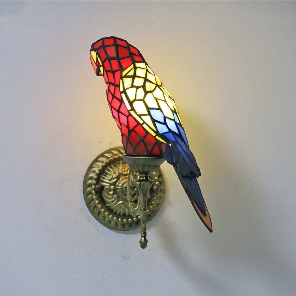 American Pastoral Tiffany Parrot Lamp Stained Glass Light