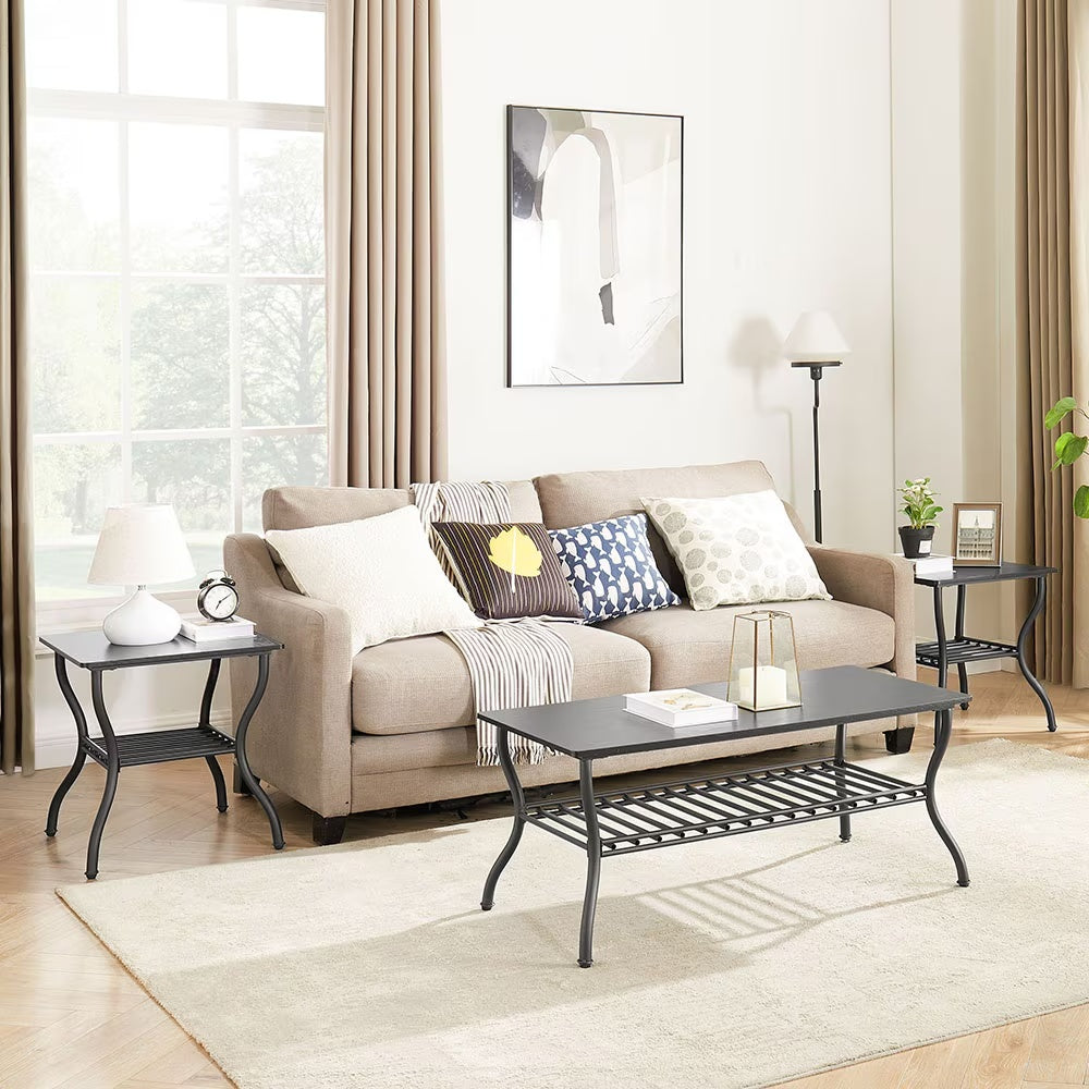 Contemporary 3 Piece Coffee Table End Table Set Home Office