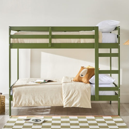 Modern Solid Wood Bunk Bed, Olive Green