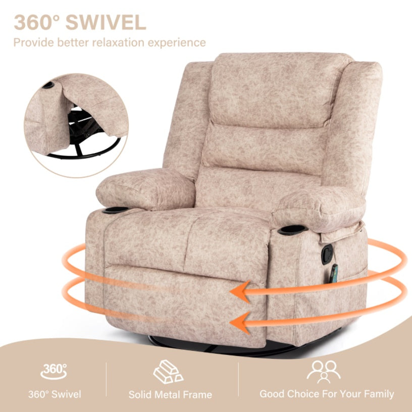 Swivel Lounger Recliner Chair With Massage And Heating