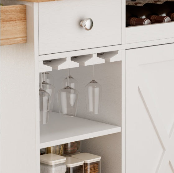 Kitchen Island with Wheels Solid Wood Top Trolley, Wine Storage