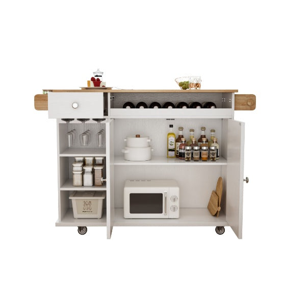 Kitchen Island with Wheels Solid Wood Top Trolley, Wine Storage