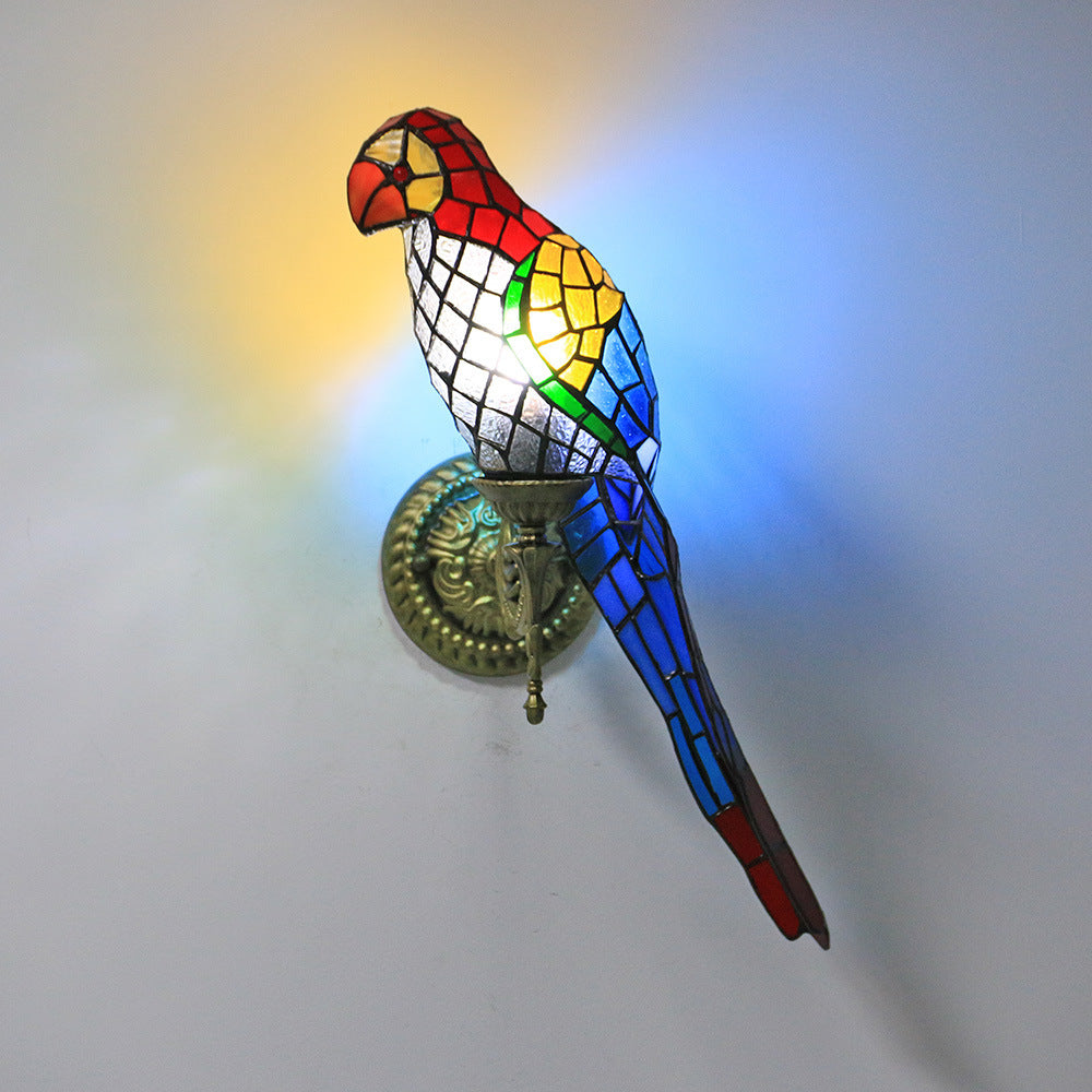 American Pastoral Tiffany Parrot Lamp Stained Glass Light