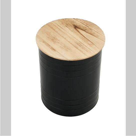 Set of 2 Metal Barrel Accent Tables with Removable Wood Top Black or White