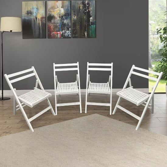 4 Pc Slatted Wood Folding Chairs Special Event Seating