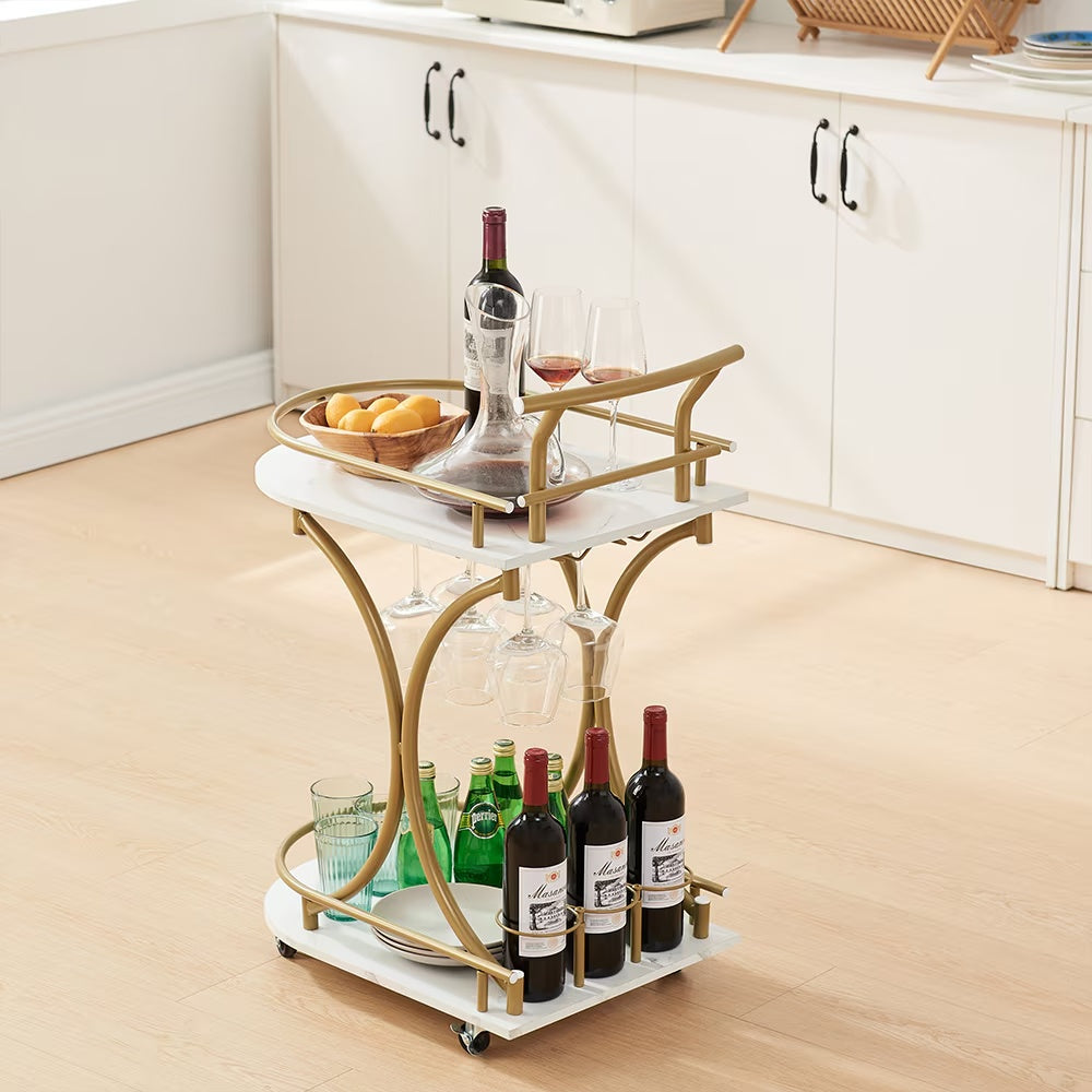 Stylish 2-Tier Bar Wine Cart