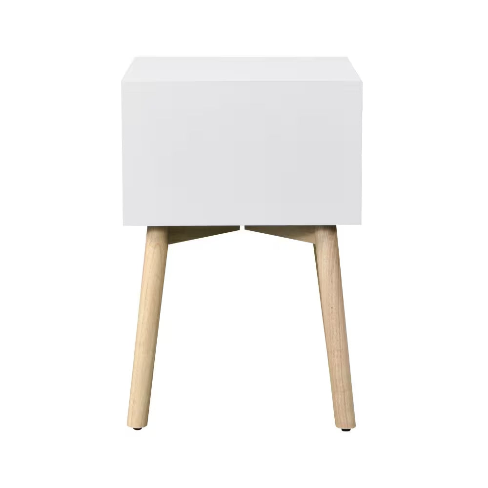 Modern White End Table Nightstand with Drawers