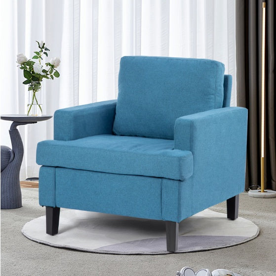 Square Accent Chair Blue Contemporary Livingroom Home Office Furniture