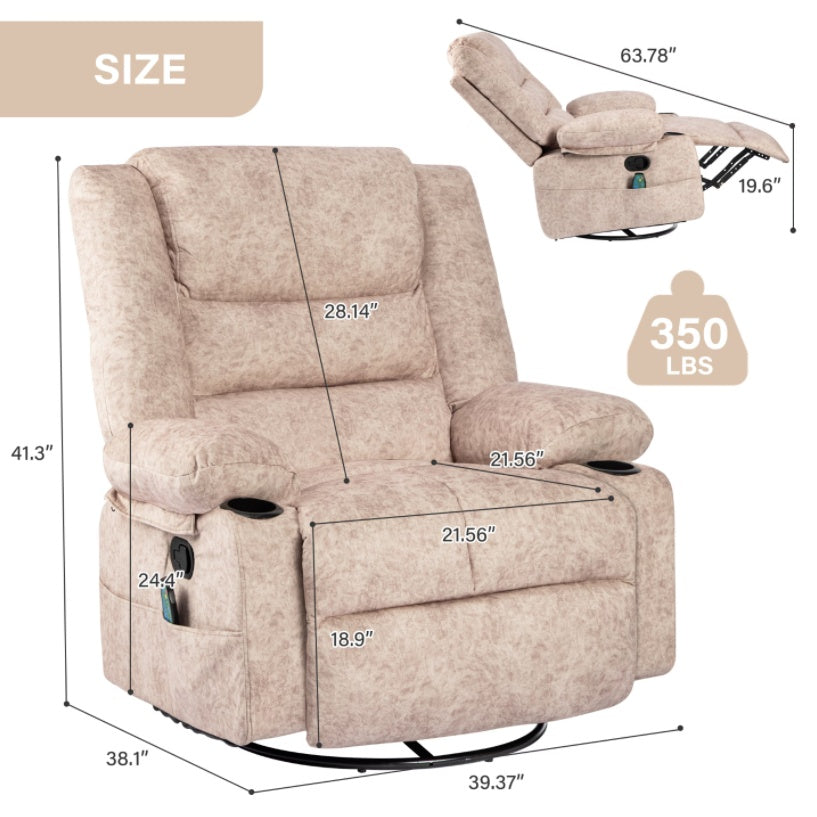 Swivel Lounger Recliner Chair With Massage And Heating