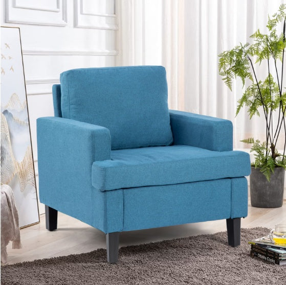 Square Accent Chair Blue Contemporary Livingroom Home Office Furniture